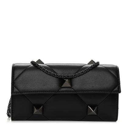 Valentino Garavani Nappa Monochrome Roman Stud Wallet On Chain Black 1 of 9