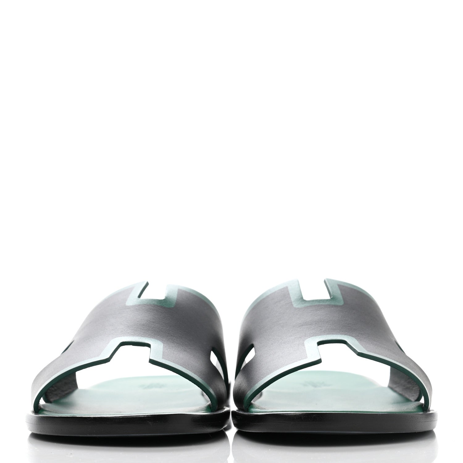 Hermes Calfskin Mens Izmir Sandals 40 Black Menthe 2 of 7