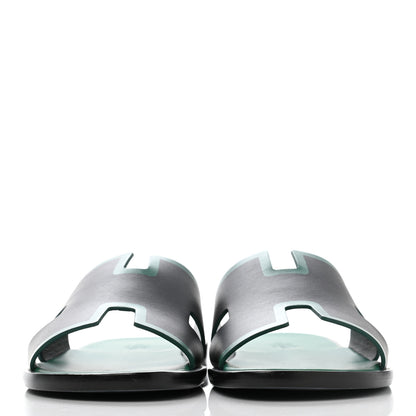 Hermes Calfskin Mens Izmir Sandals 40 Black Menthe 2 of 7