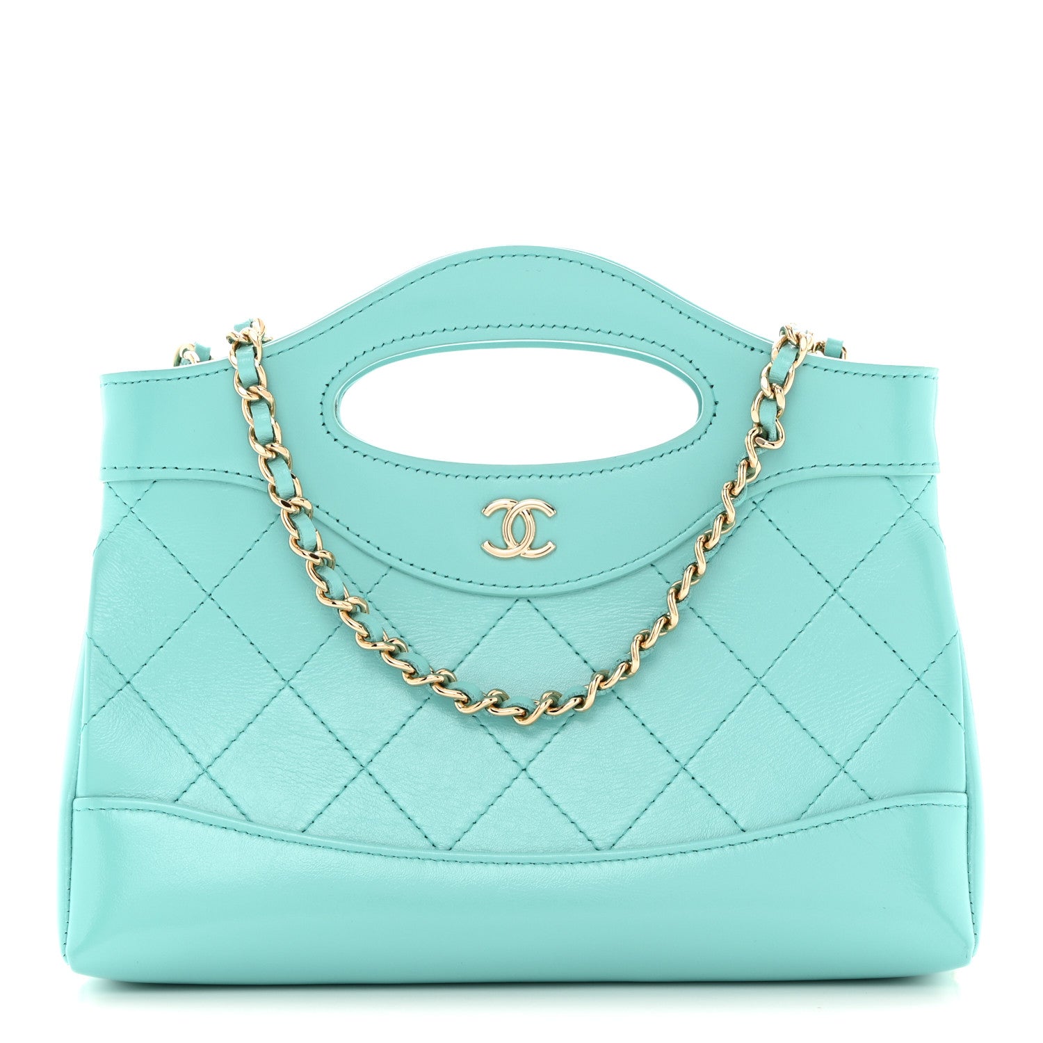 Chanel Shiny Crumpled Calfskin Quilted Nano 31 Shopping Bag Turquoise 1 of 11