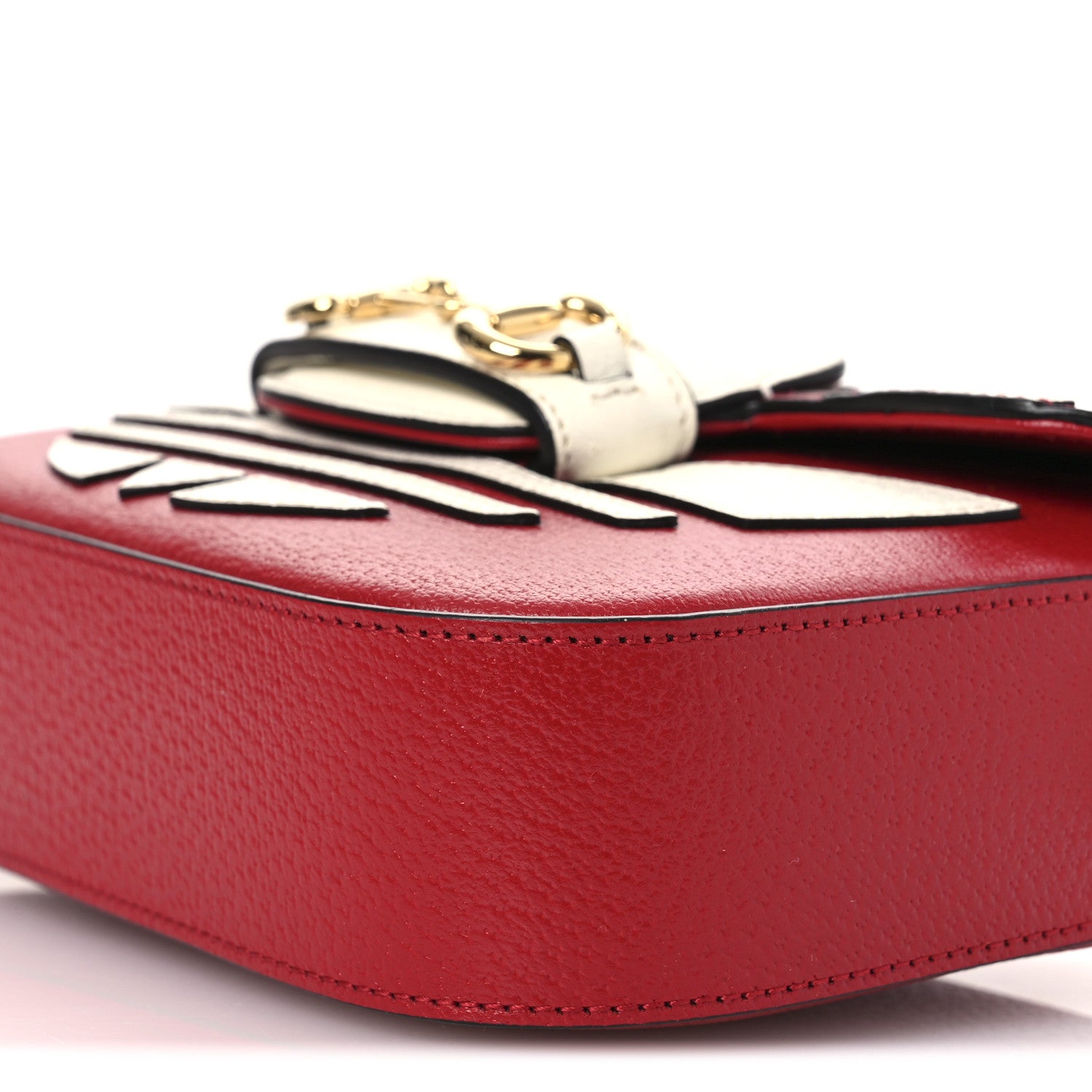 Gucci X ADIDAS Textured Dollar Calfskin Web Trefoil Mini Horsebit 1955 Shoulder Bag Hibiscus Red Off White 10 of 11
