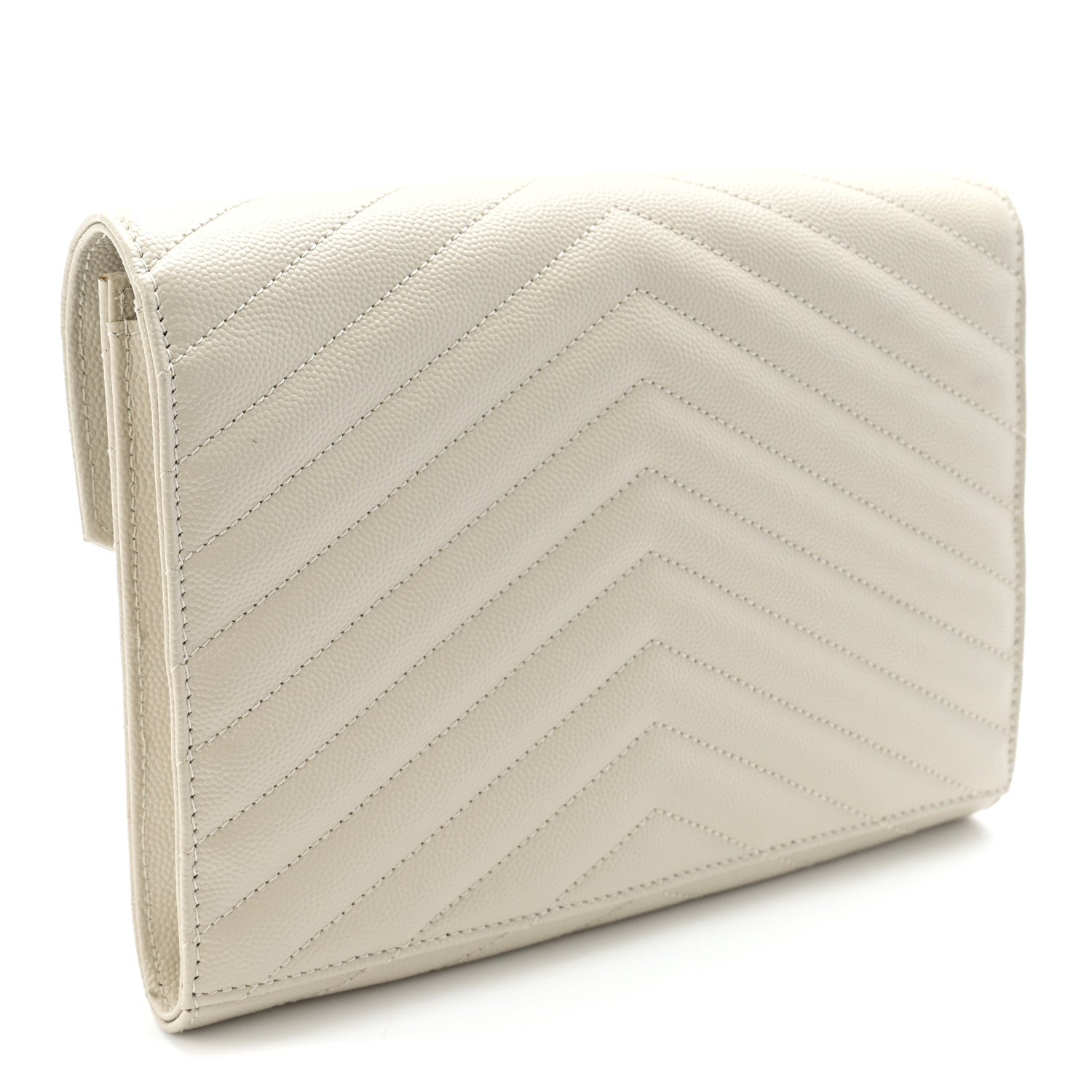 Saint Laurent Grain De Poudre Matelasse Chevron Monogram Envelope Clutch Blanc Vintage 3 of 8