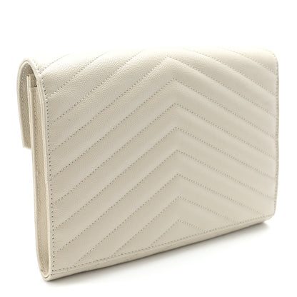 Saint Laurent Grain De Poudre Matelasse Chevron Monogram Envelope Clutch Blanc Vintage 3 of 8