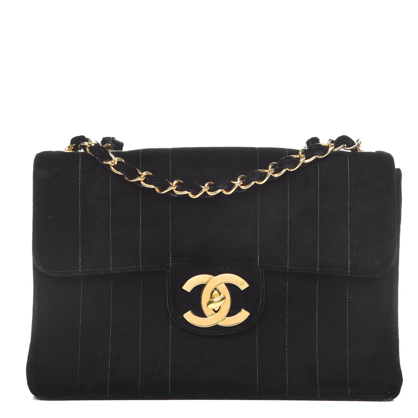 Velvet Vertical Quilted Jumbo Single Flap Black