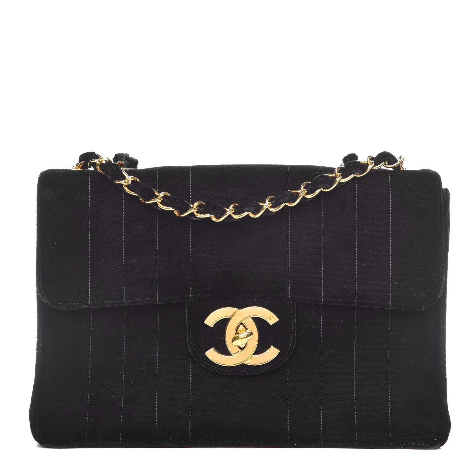 Chanel Velvet Vertical Quilted Jumbo Single Flap Black 1 of 11