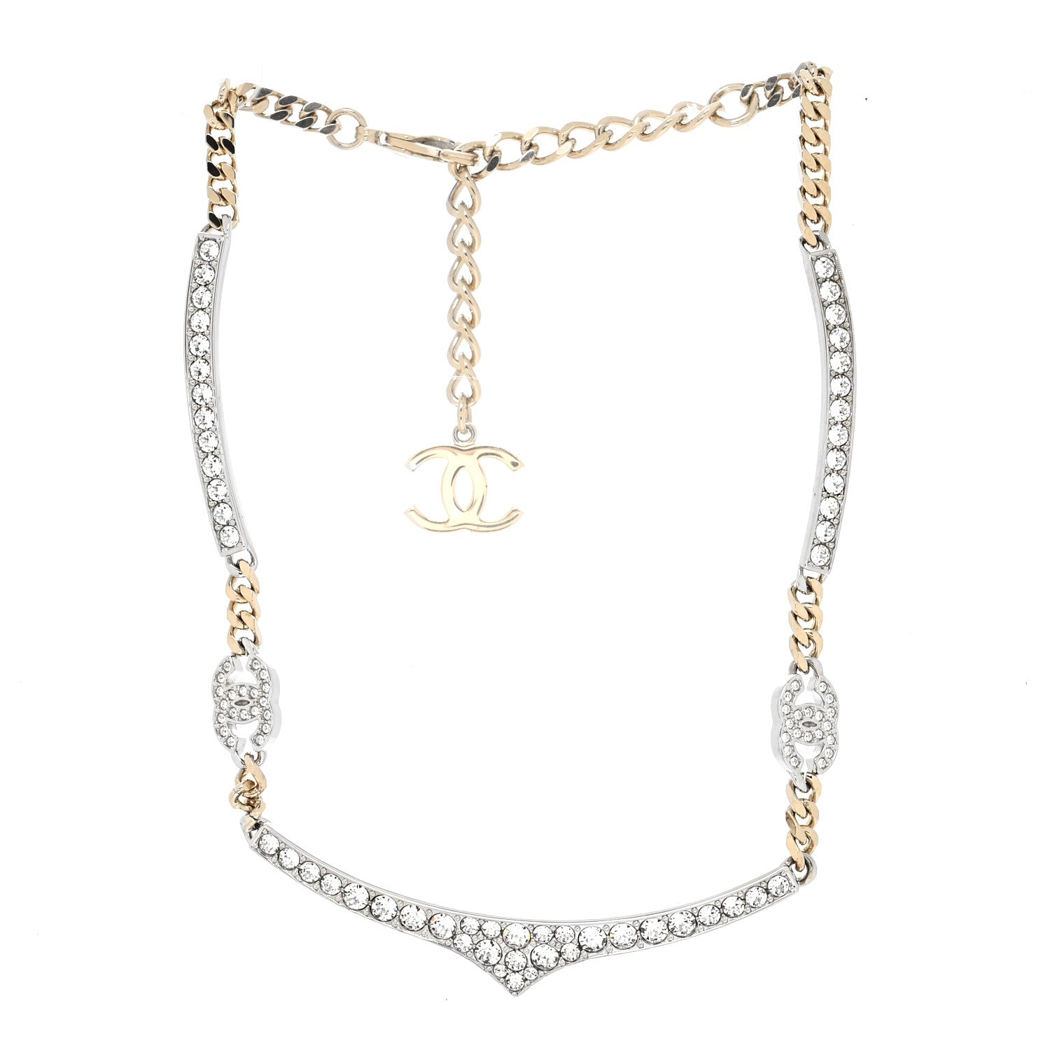 Chanel Crystal CC Collar Necklace Gold 3 of 5