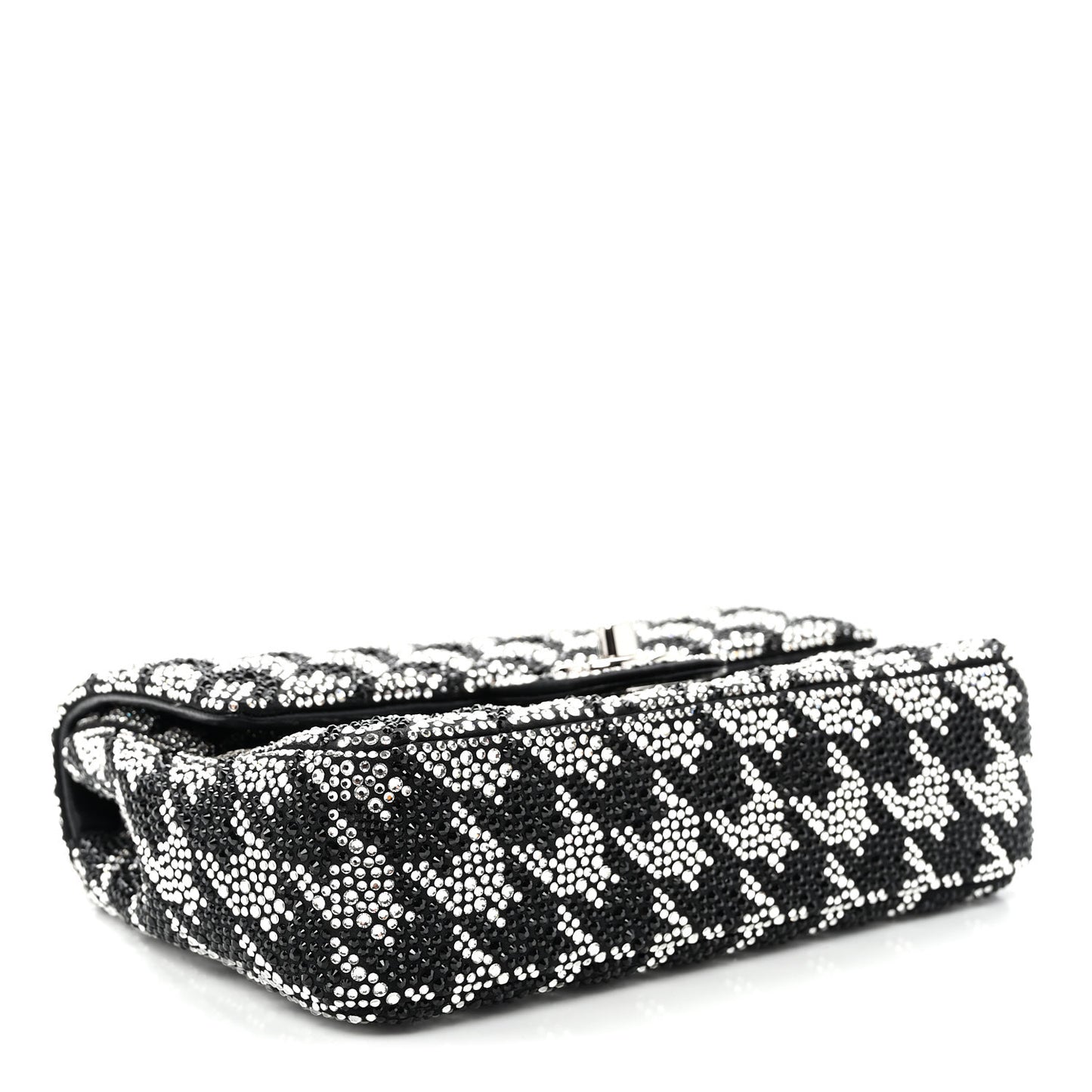 Satin Crystal Diamante Houndstooth Small Flap Black