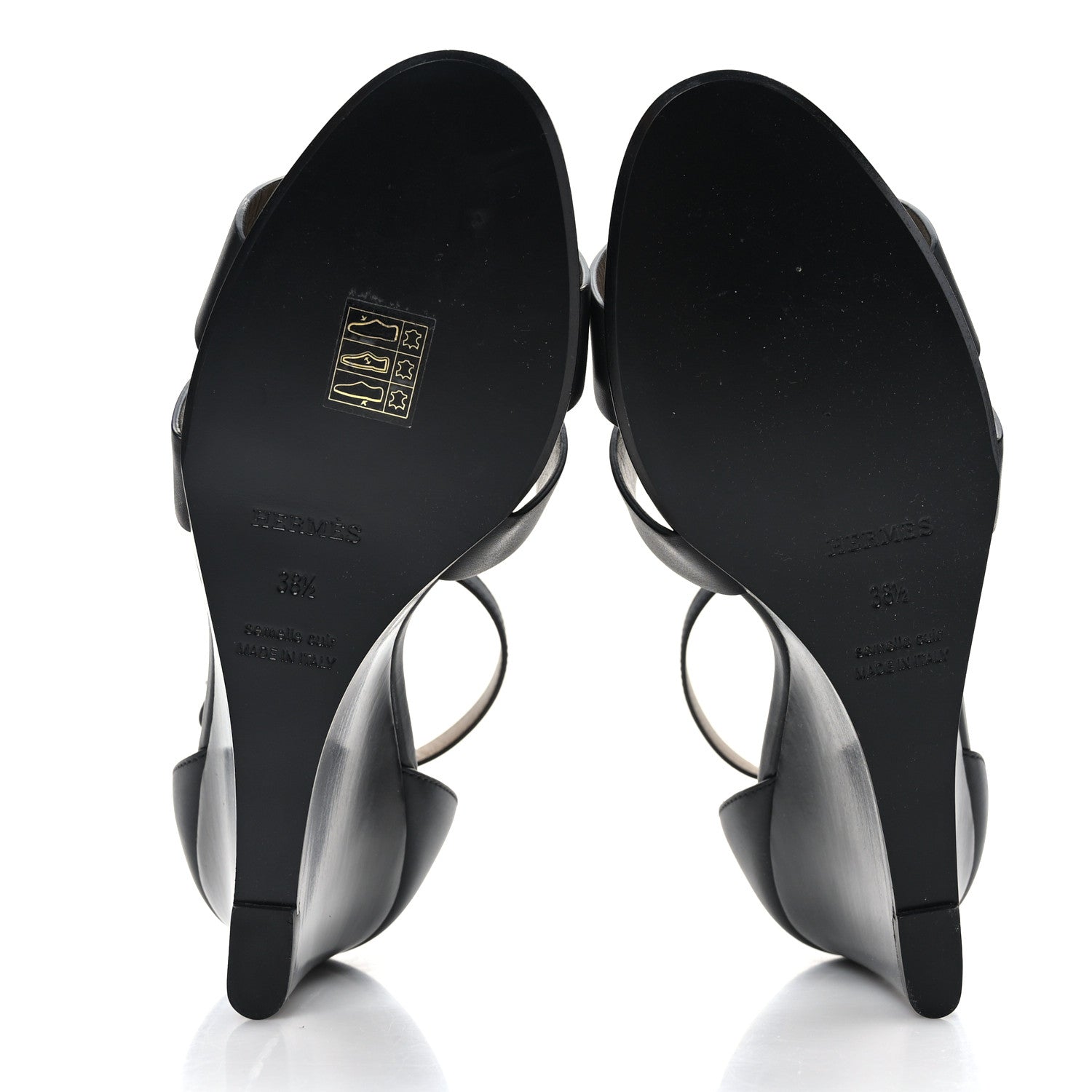 Hermes Calfskin Legend Wedge Sandals 38.5 Black 5 of 9