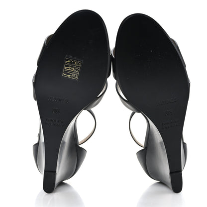 Hermes Calfskin Legend Wedge Sandals 38.5 Black 5 of 9