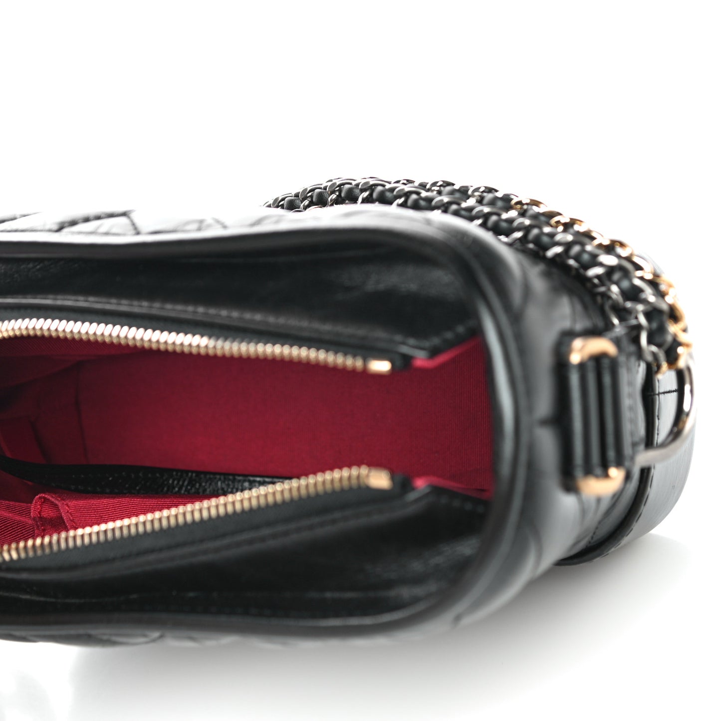 Aged Calfskin Chevron Quilted Small Gabrielle Hobo Black
