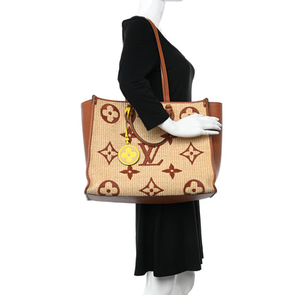 Louis Vuitton Raffia Calfskin Monogram Giant Onthego GM Tan 2 of 12