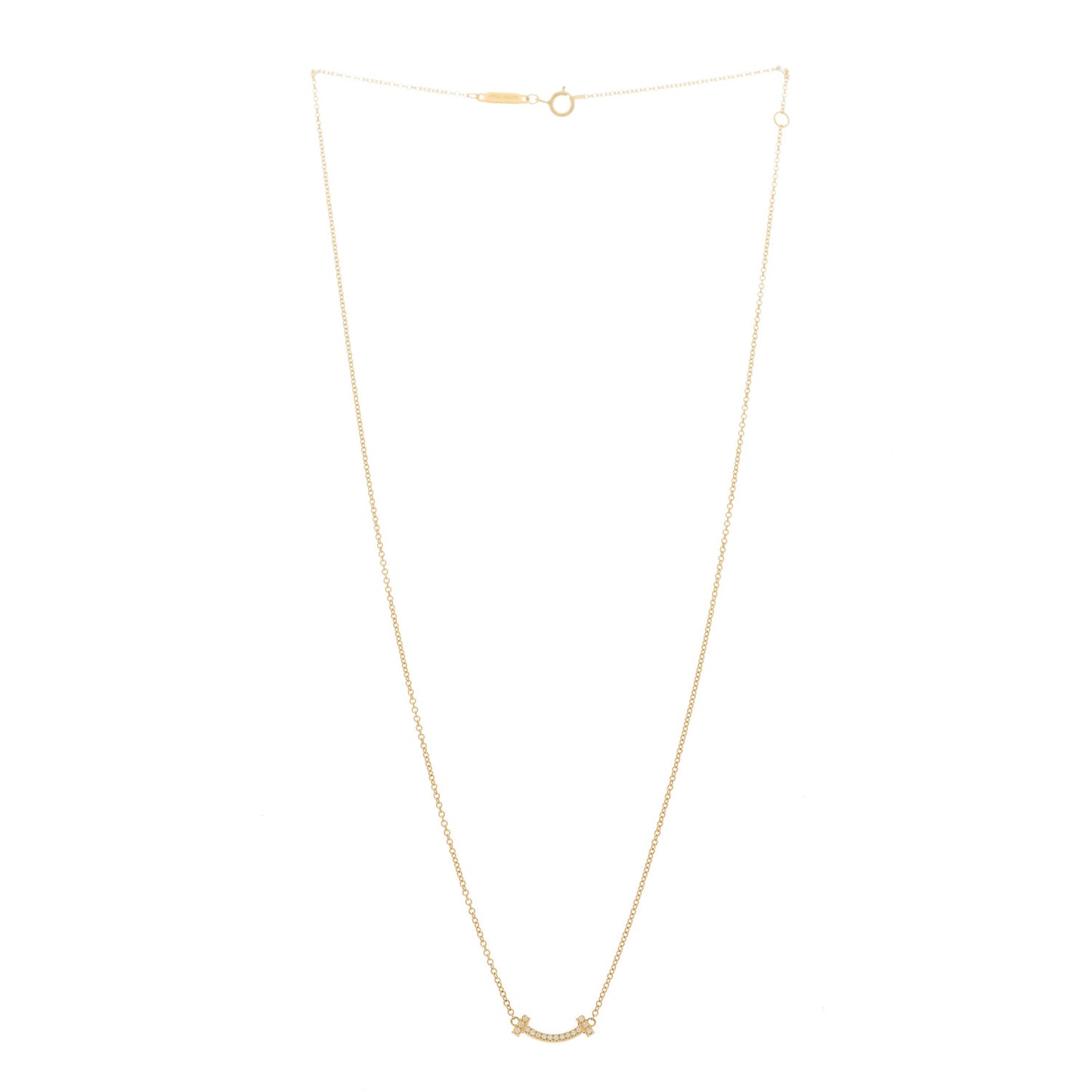18K Yellow Gold Diamond Mini T Smile Pendant Necklace