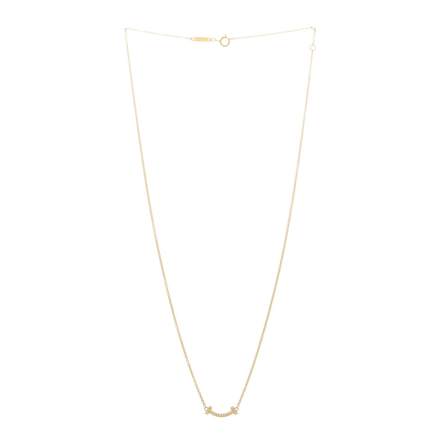 Tiffany 18K Yellow Gold Diamond Mini T Smile Pendant Necklace 3 of 5
