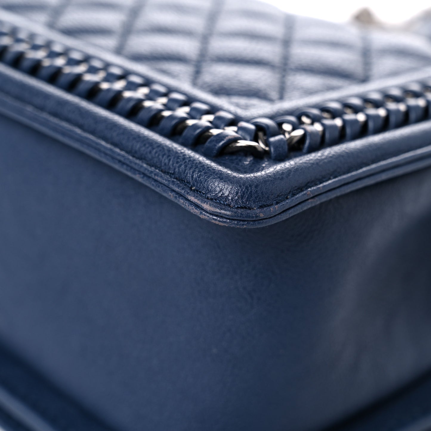 Calfskin Quilted Medium Top Handle Boy Flap Blue