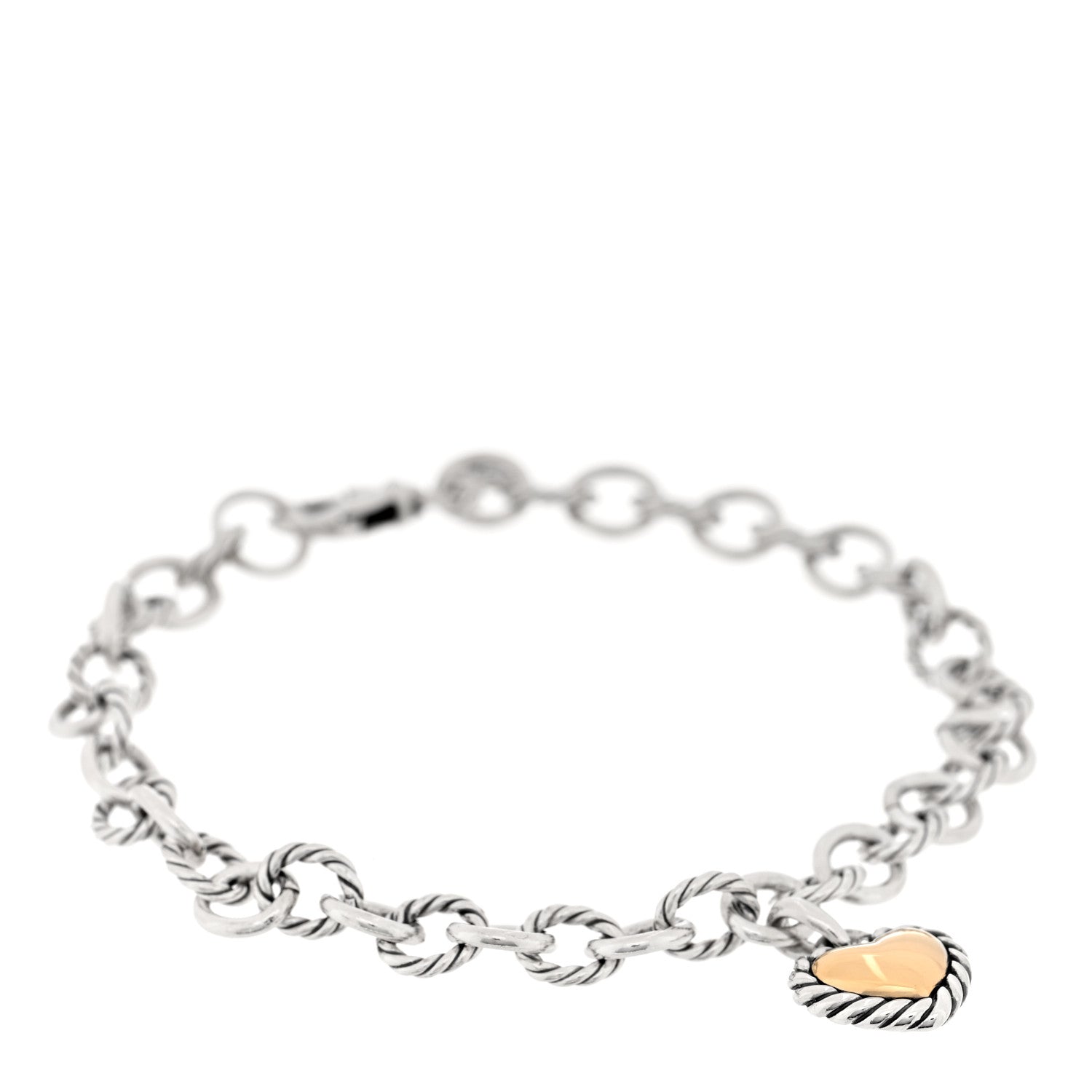 David Yurman Sterling Silver 18K Yellow Gold Cable Cookie Classic Heart Charm Bracelet 1 of 3