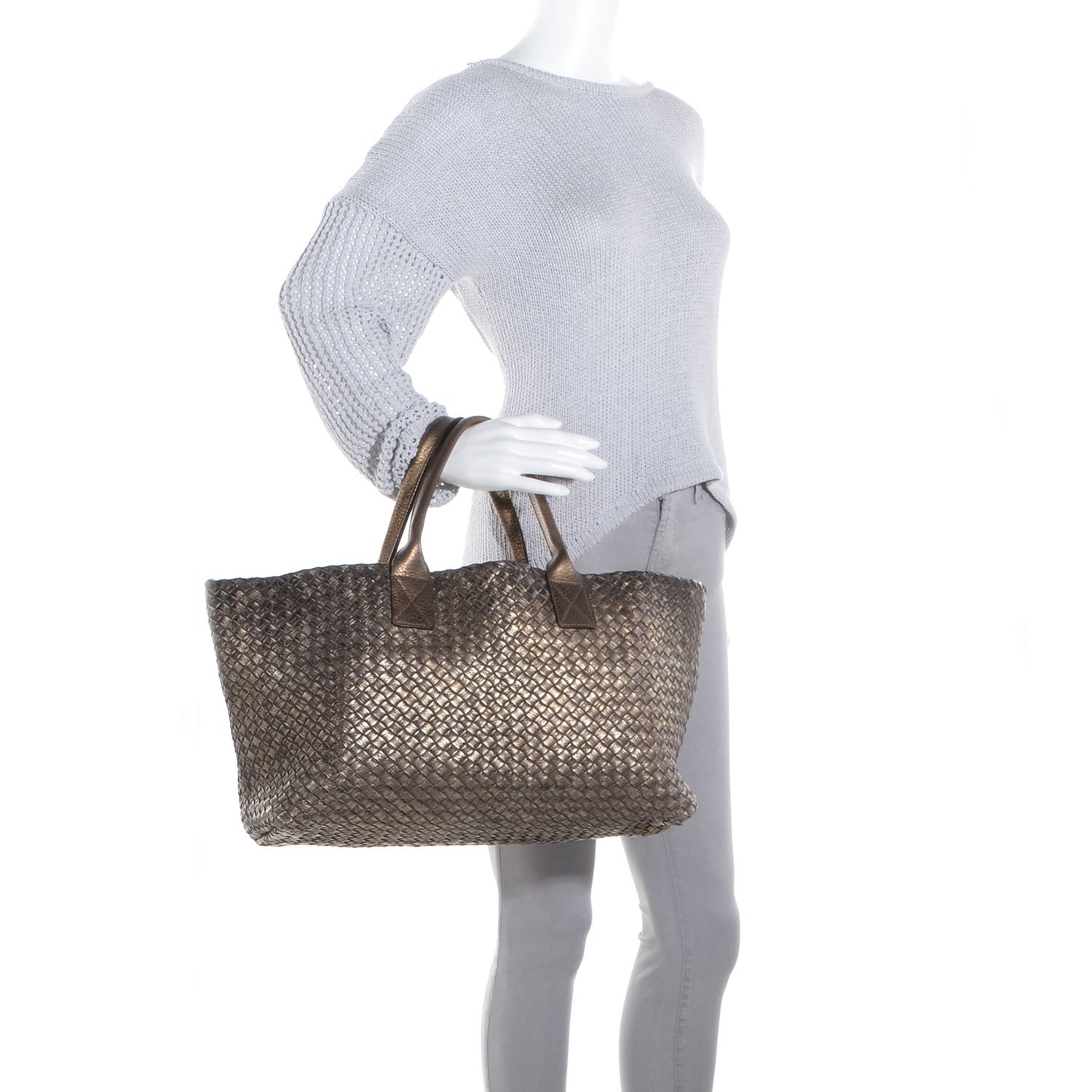 Bottega Veneta Intrecciato Barcelona Medium Cabat Platino Ossidato 2 of 9