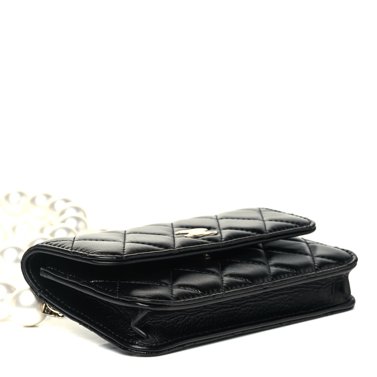 Chanel Calfskin Quilted Maxi Pearls Clutch With Chain Black 4 of 9