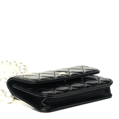 Chanel Calfskin Quilted Maxi Pearls Clutch With Chain Black 4 of 9