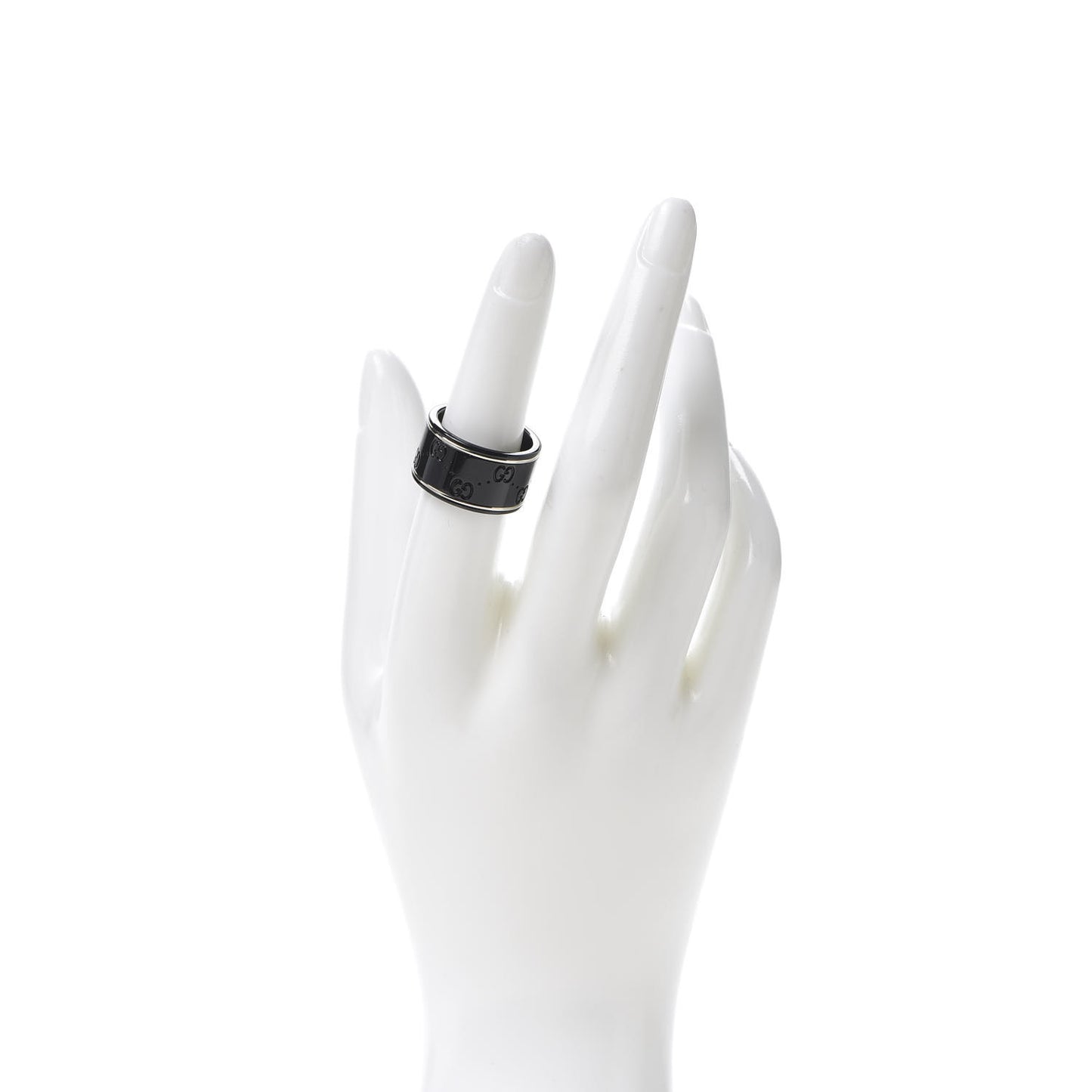 Black Synthetic Corundum 18K White Gold 12mm Icon Band Ring 55 7.25