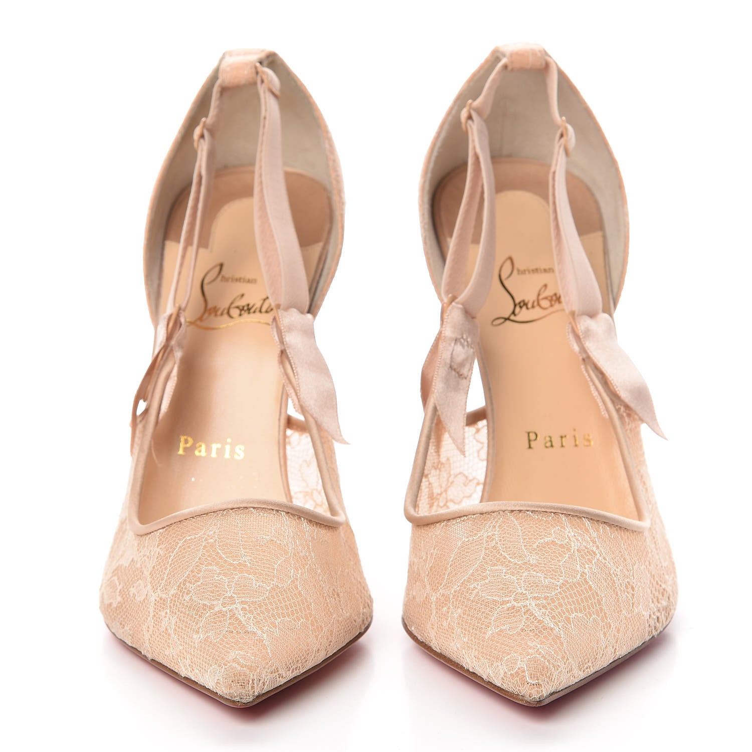 Christian Louboutin Satin Chantilly Lace Hot Jeanbi 100 Pumps 39 Nude 2 of 14