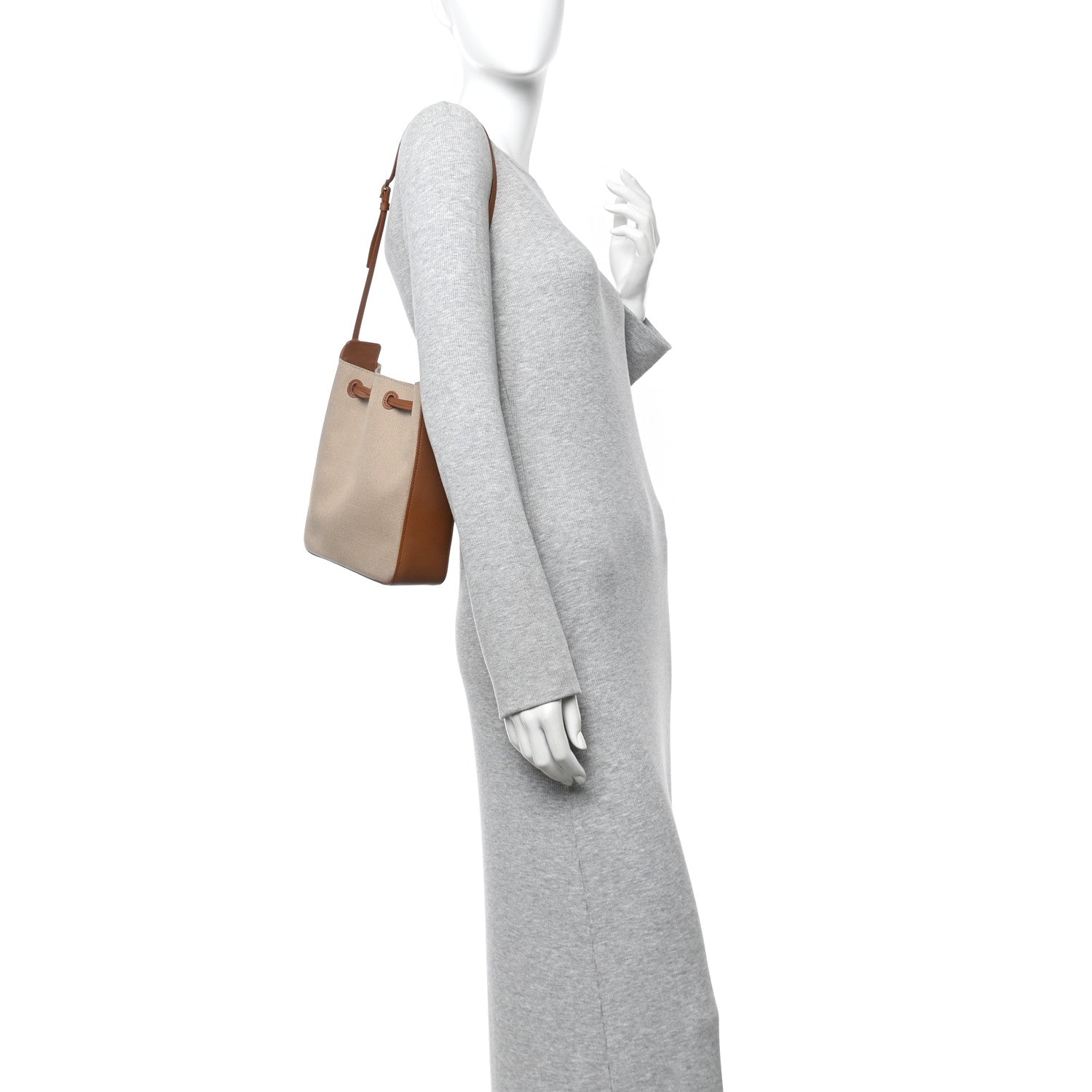Saint Laurent Canvas Calfskin Small Bucket Bag Desert Dust Brick 2 of 12