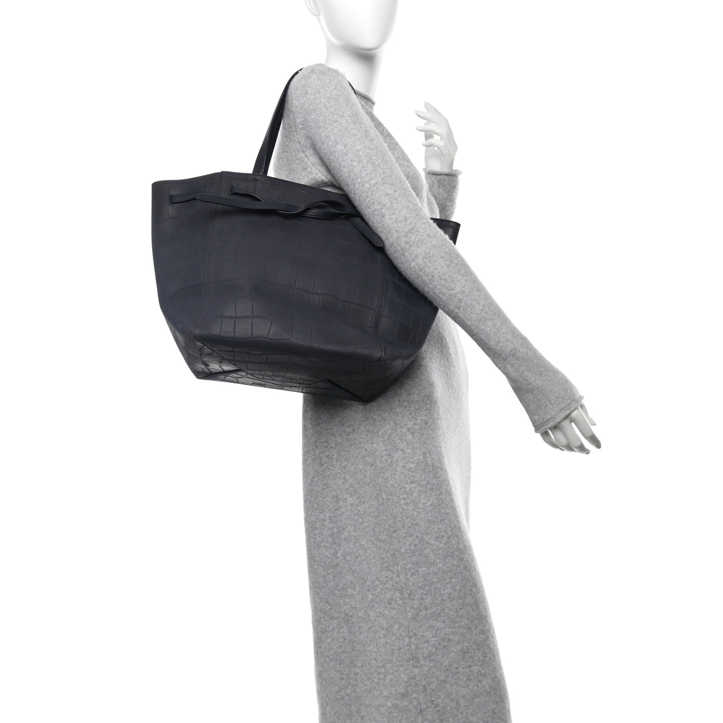 Crocodile Embossed Calfskin Medium Belt Cabas Phantom Navy