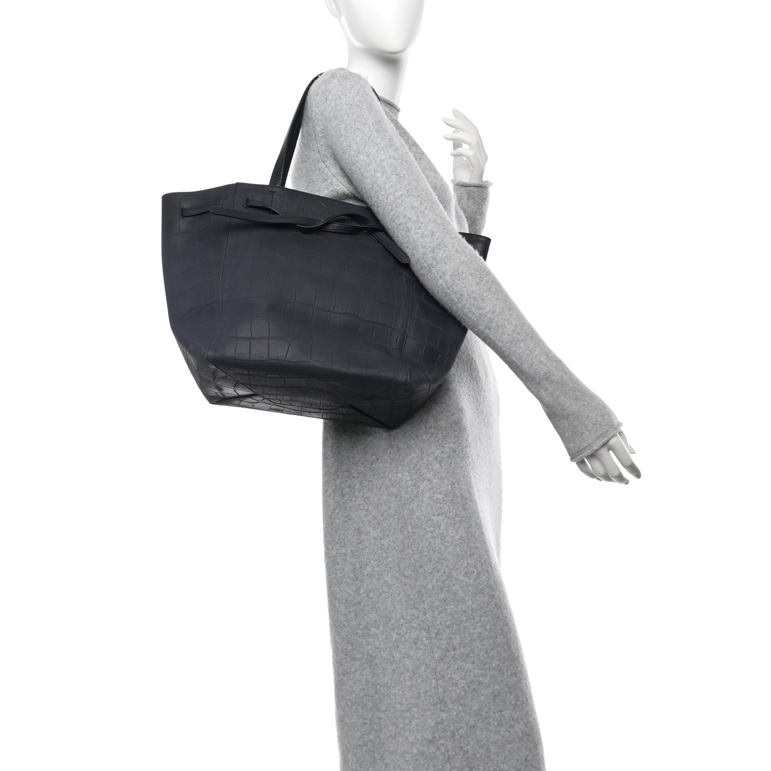 Celine Crocodile Embossed Calfskin Medium Belt Cabas Phantom Navy 2 of 11