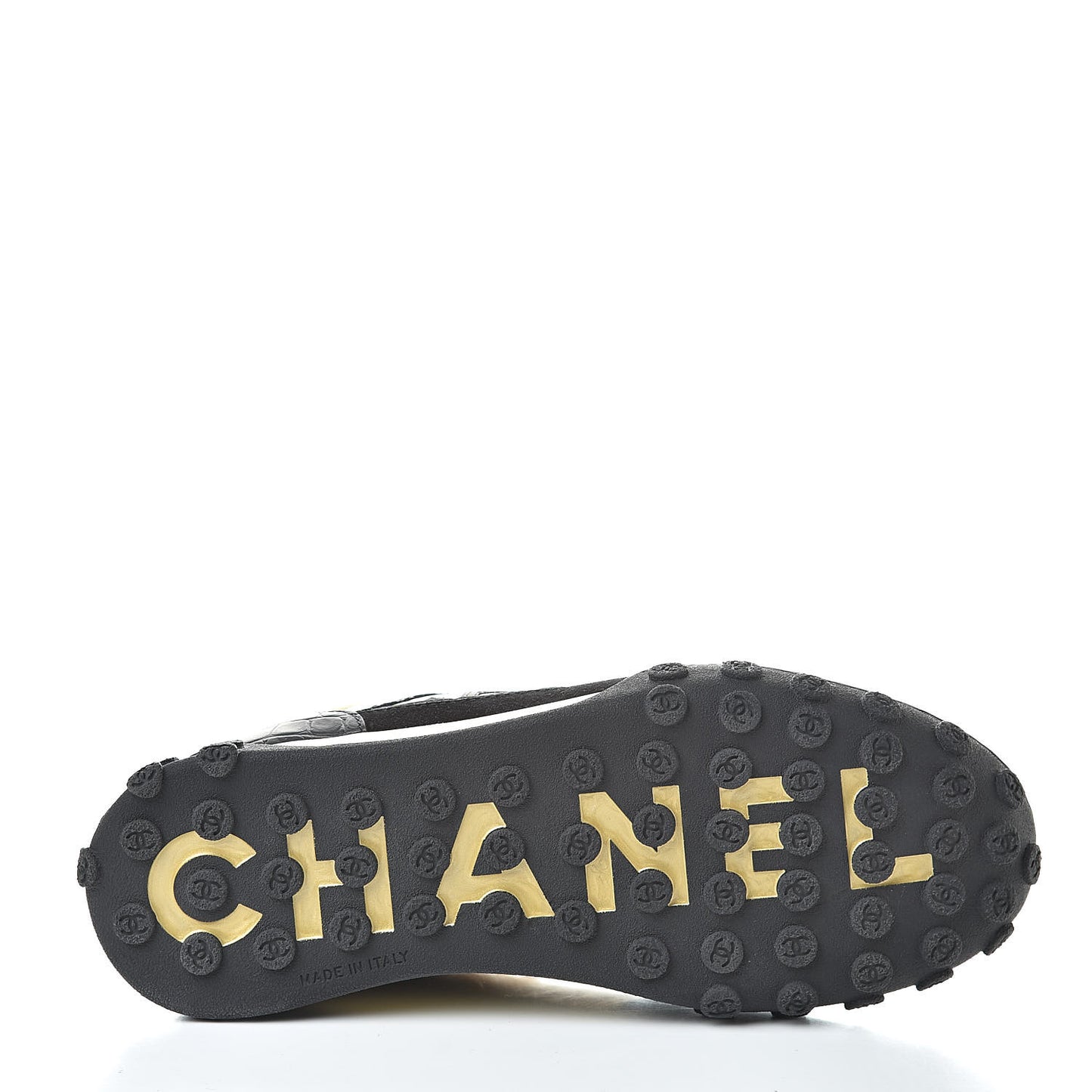 Metallic Fabric Calfskin Suede Crocodile Embossed CC Sneakers 38 Black Gold