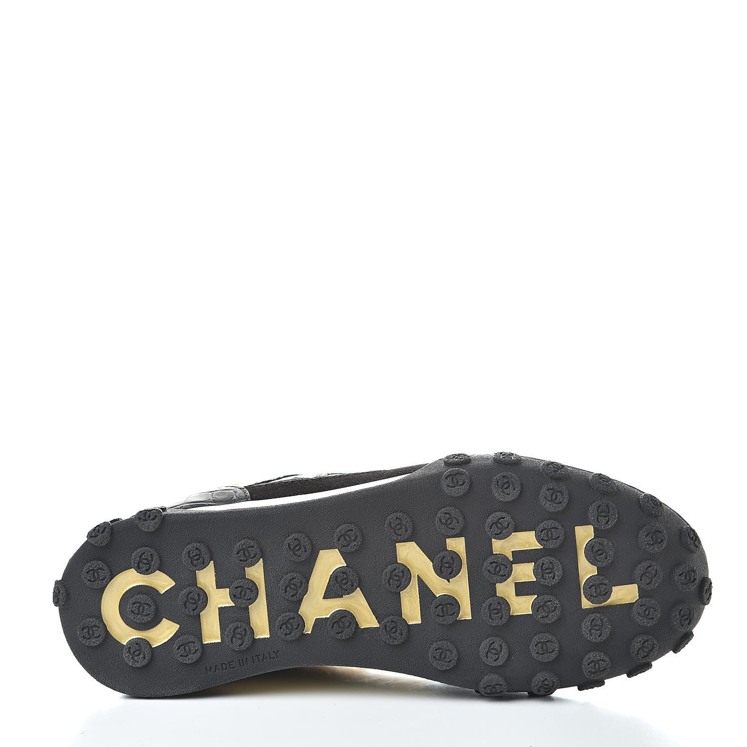 Chanel Metallic Fabric Calfskin Suede Crocodile Embossed CC Sneakers 38 Black Gold 7 of 10