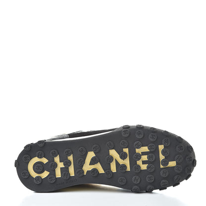 Chanel Metallic Fabric Calfskin Suede Crocodile Embossed CC Sneakers 38 Black Gold 7 of 10