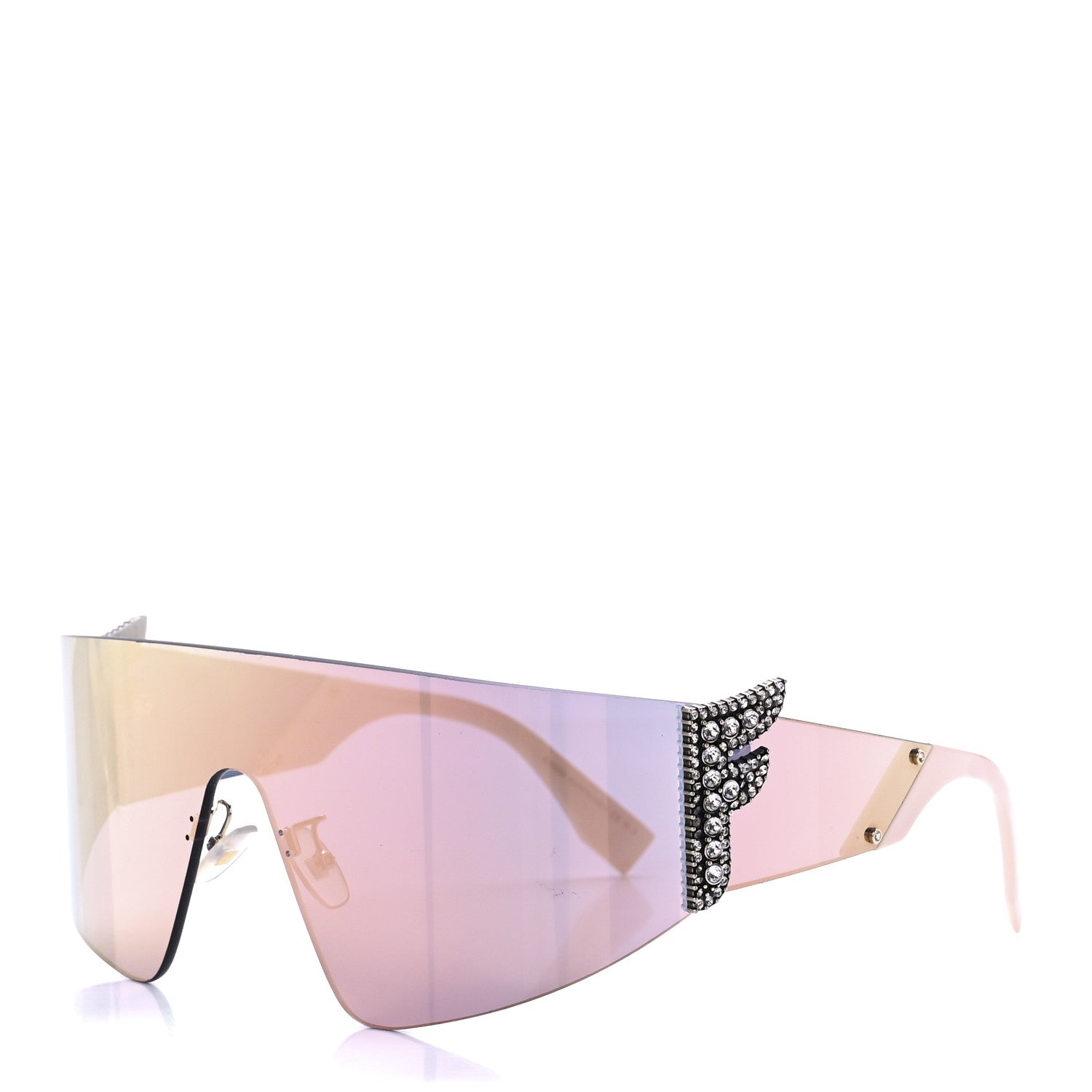 Fendi Mirrored Crystal Embellished FFreedom Shield Sunglasses FF 0382/S Pink 1 of 7