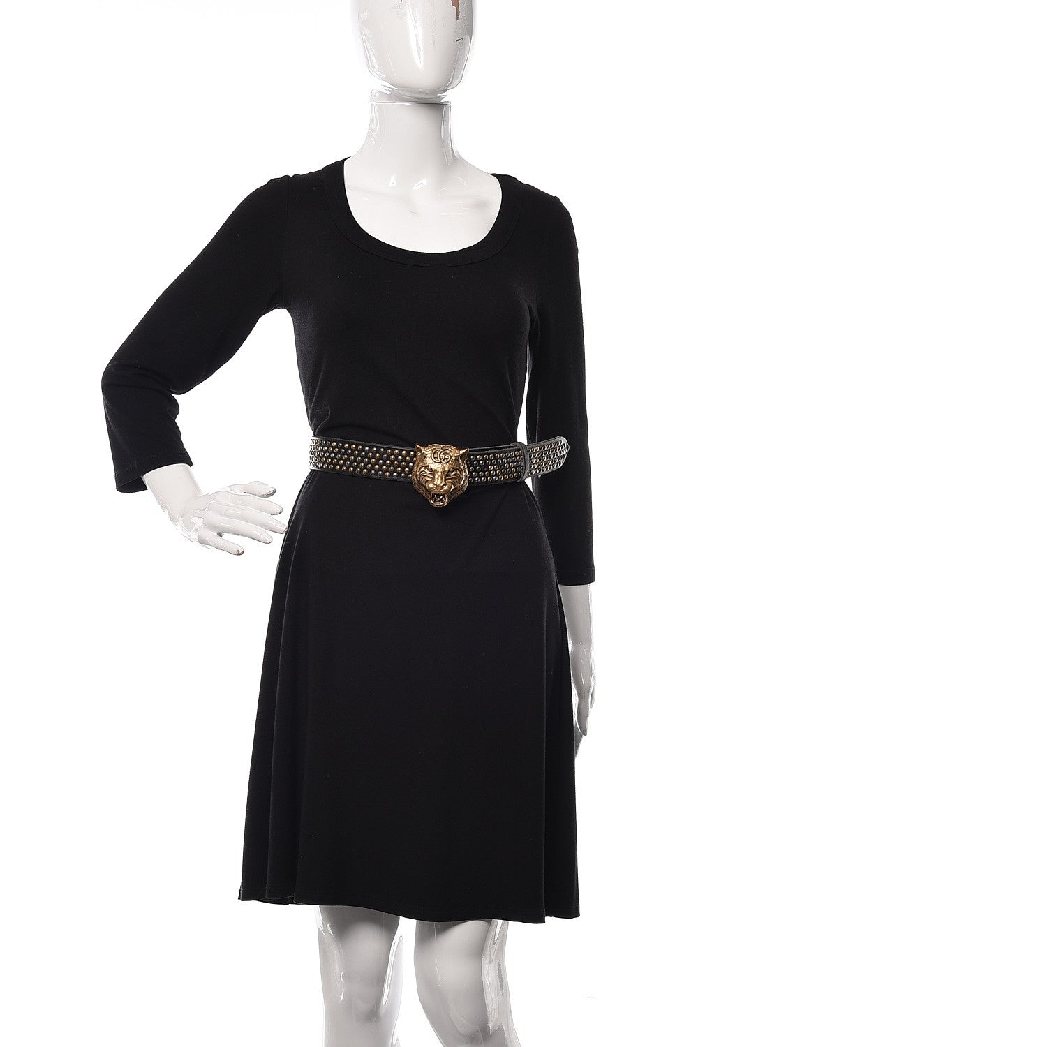 Gucci Calfskin Studded Feline Belt 110 44 Black 2 of 6