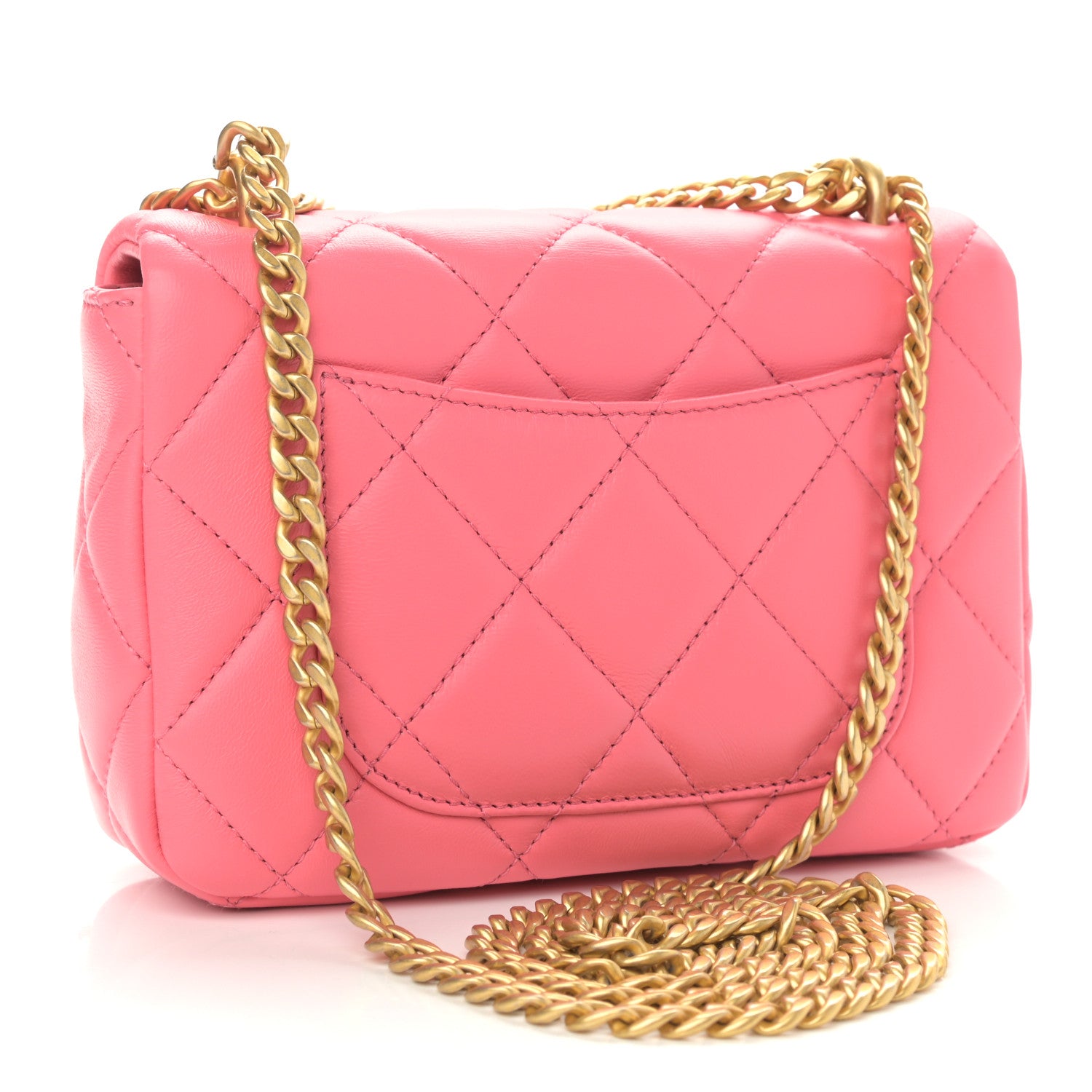 Chanel Lambskin Enamel Quilted Pending CC Mini Square Flap Pink 3 of 11