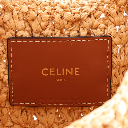 Celine Raffia Calfskin Triomphe Panier Hobo Bag Natural Tan 6 of 10