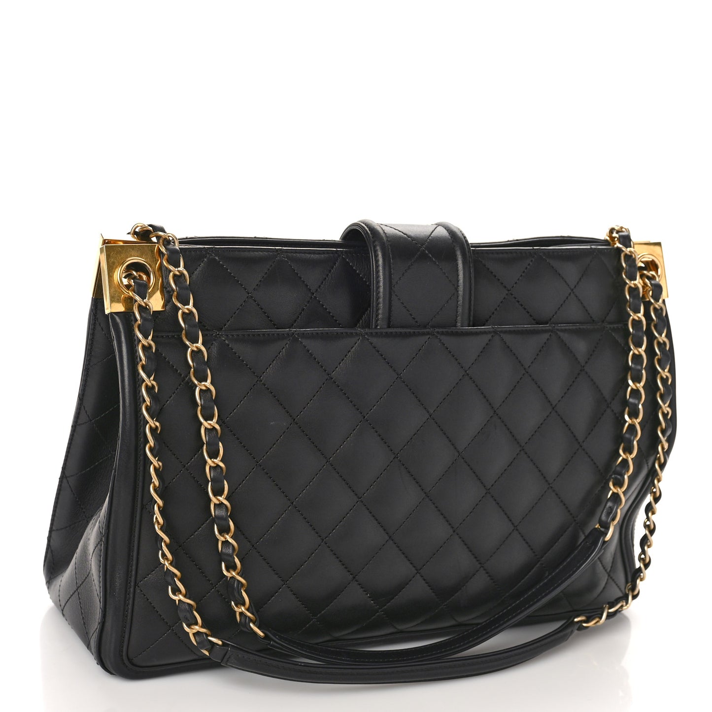 Lambskin Quilted Elegant CC Shopping Tote Black