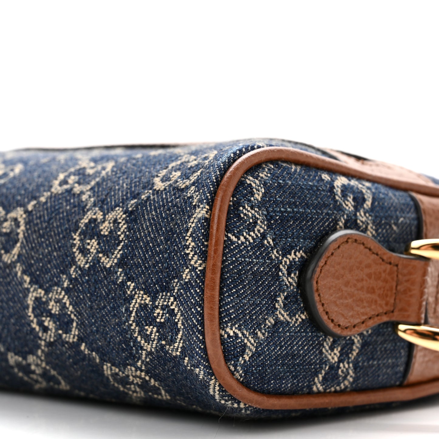 New Denim GG Monogram Dollar Calfskin Mini Ophidia Shoulder Bag Blue Tea Cuir Epilog
