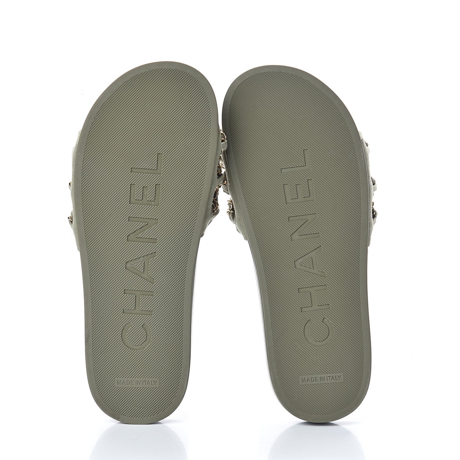 Chanel Canvas Chain Flat Sandals 37 Khaki 7 of 7