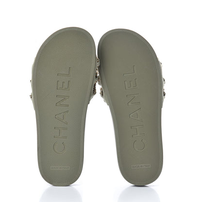Chanel Canvas Chain Flat Sandals 37 Khaki 7 of 7