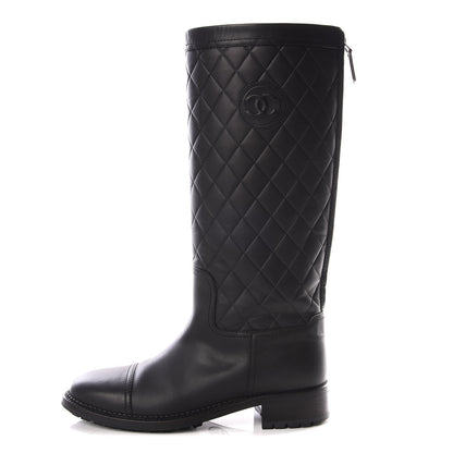 Chanel Oily Calfskin Quilted High Boots 40 Black 1 of 8