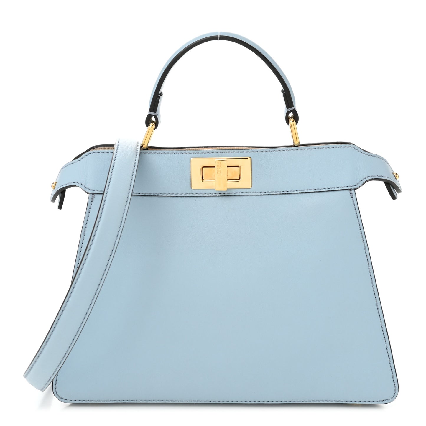 Vitello Seta Shiny Nappa Small Peekaboo I SEE U Satchel Azzurro Baby Camelia