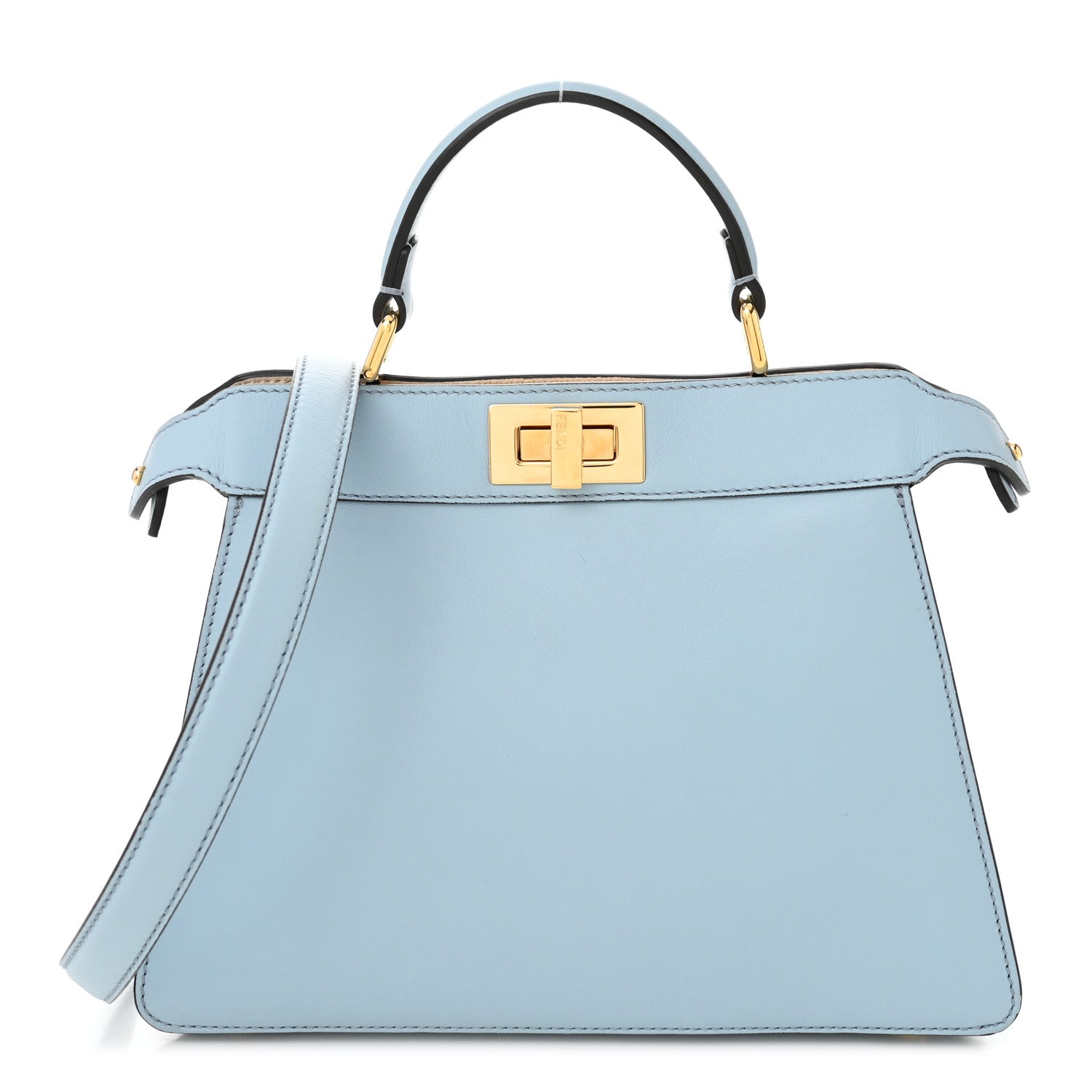 Fendi Vitello Seta Shiny Nappa Small Peekaboo I SEE U Satchel Azzurro Baby Camelia 1 of 11