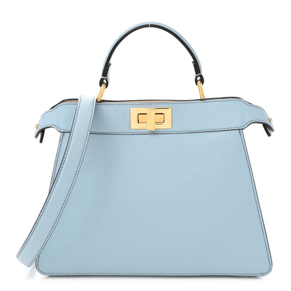 Fendi Vitello Seta Shiny Nappa Small Peekaboo I SEE U Satchel Azzurro Baby Camelia 1 of 11