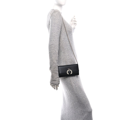 Jimmy Choo Smooth Calfskin Crystal Embellished Chain Wallet Black 3 of 10