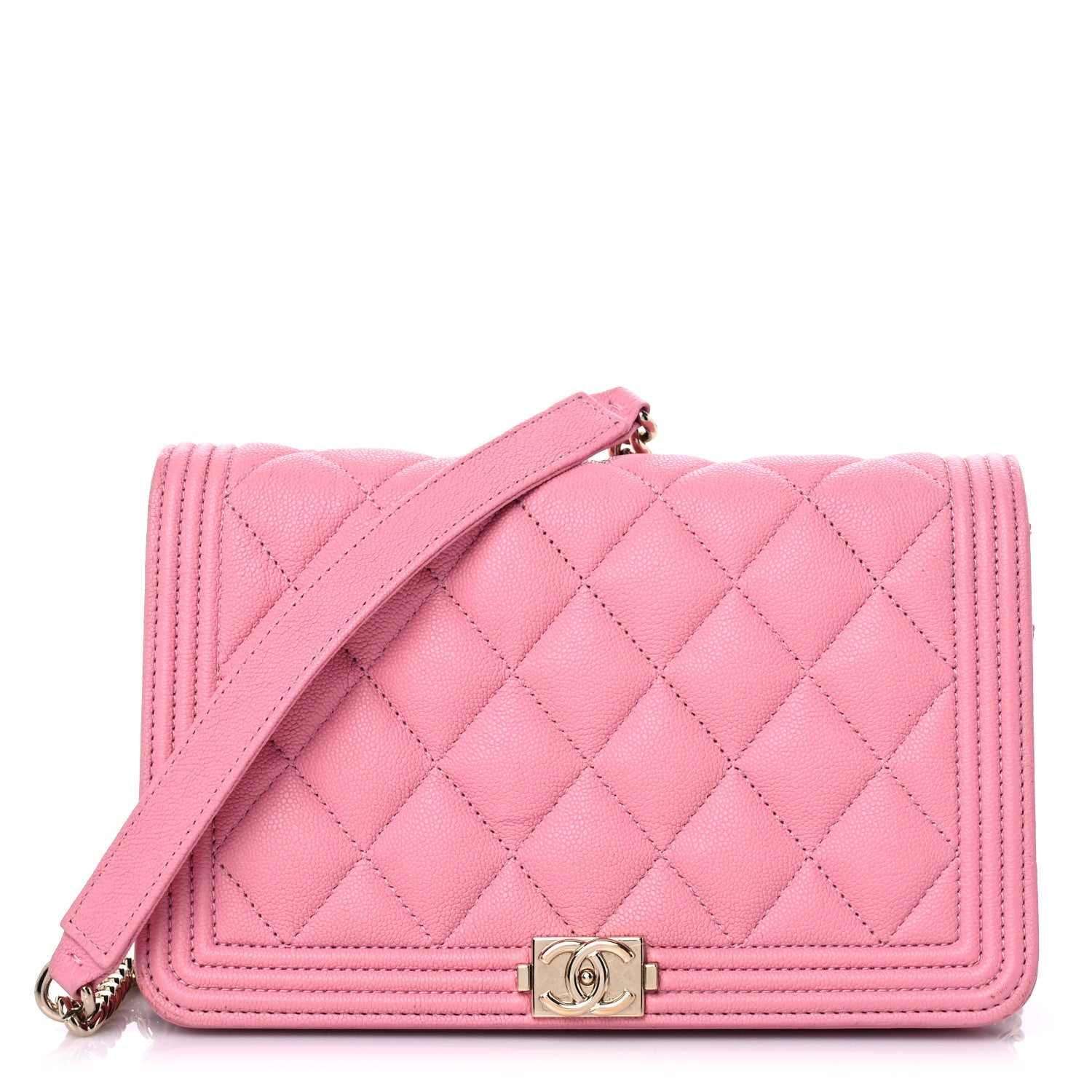 Chanel Caviar Quilted Boy Wallet On Chain WOC Pink 1 of 19