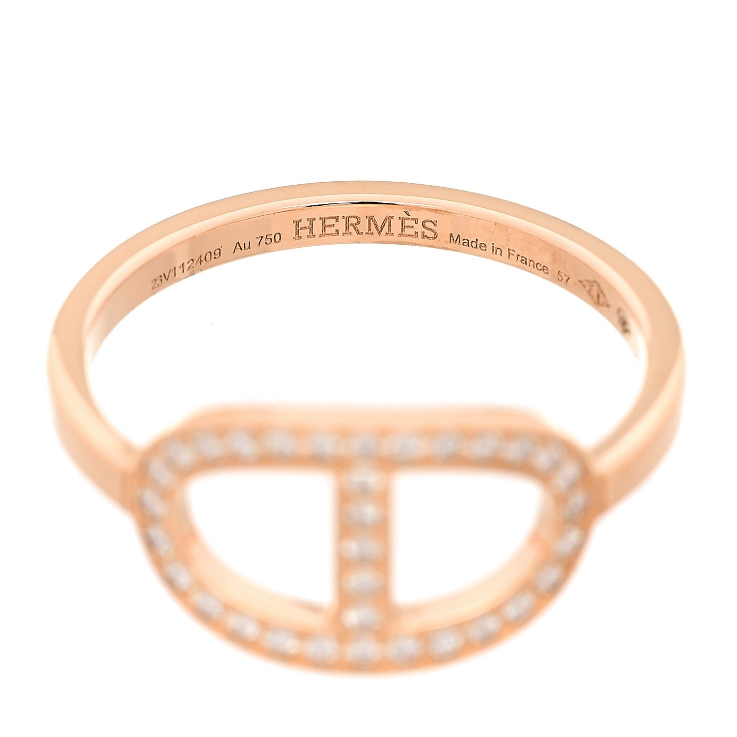 Hermes 18K Rose Gold Diamond MM Chaine d'Ancre Contour Ring 57 8 4 of 4