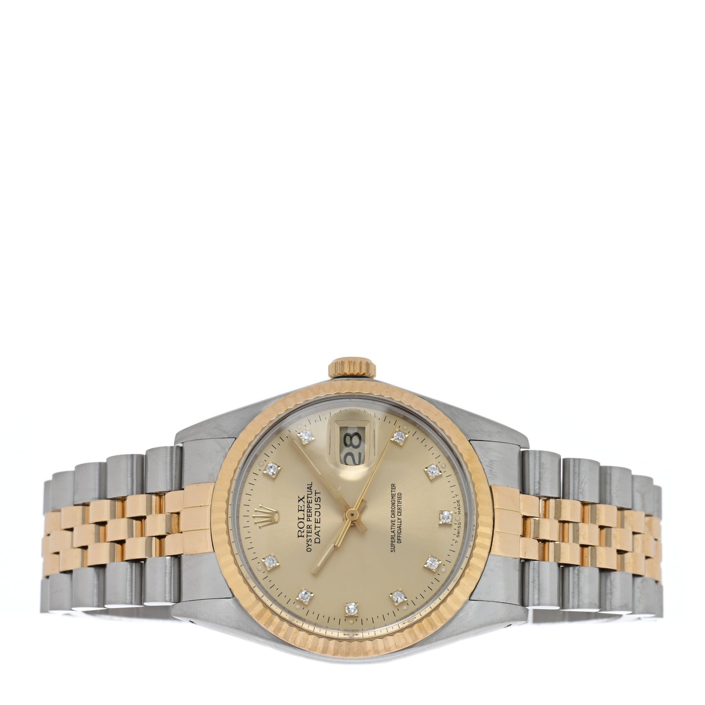 Stainless Steel 18K Yellow Gold Diamond 36mm Oyster Perpetual Datejust Watch Champagne 16013