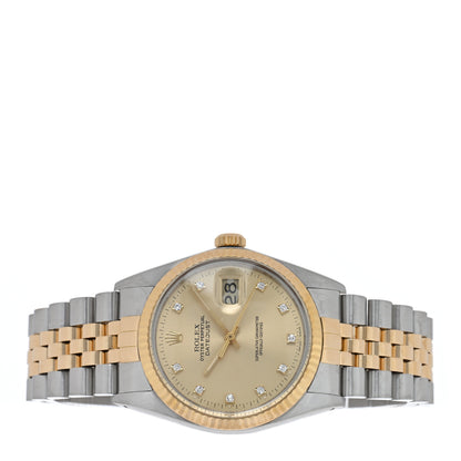 Rolex Stainless Steel 18K Yellow Gold Diamond 36mm Oyster Perpetual Datejust Watch Champagne 16013 2 of 4