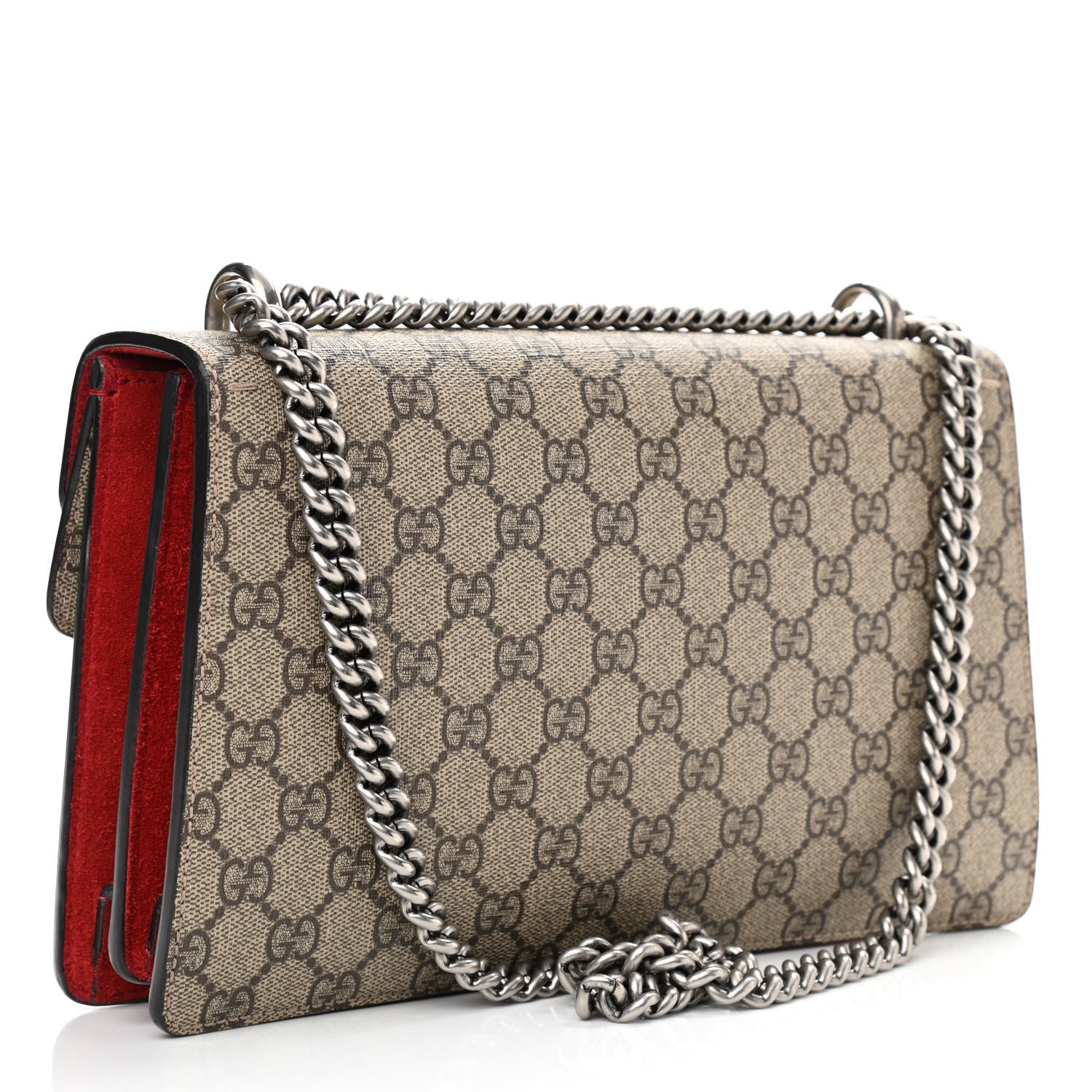 Gucci GG Supreme Monogram Suede Small Dionysus Shoulder Bag Beige Ebony Vulcanic Red 3 of 13