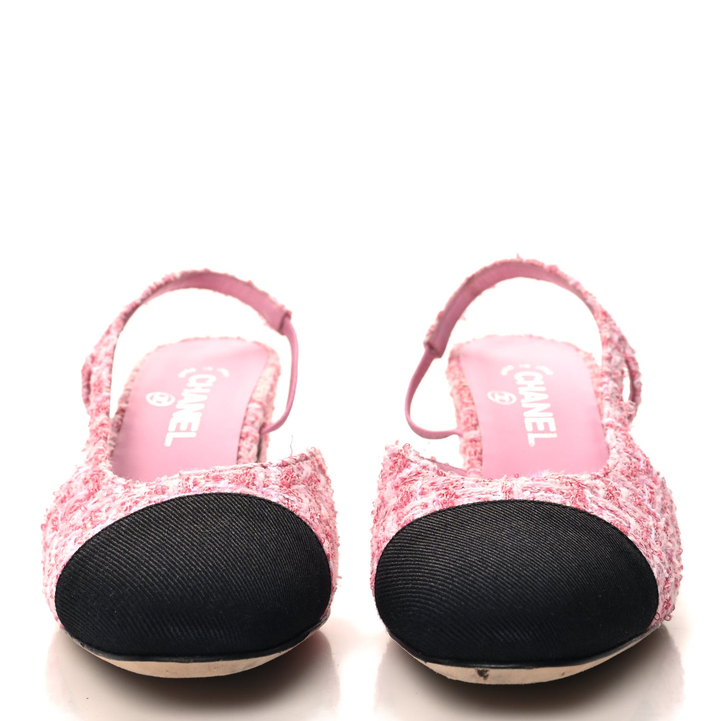 Tweed Grosgrain Cap Toe CC Slingback Pumps 40 Pink Black