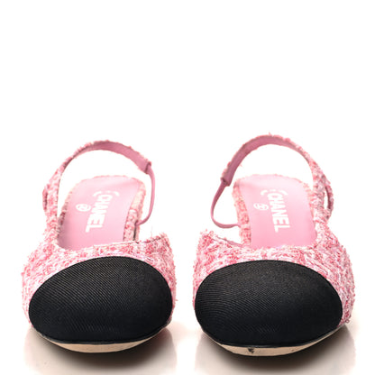 Chanel Tweed Grosgrain Cap Toe CC Slingback Pumps 40 Pink Black 3 of 9
